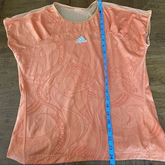 Adidas T-Shirt Top Orange Athletic Workout Athleisure Casual Sheer Climacool - Picture 9 of 12